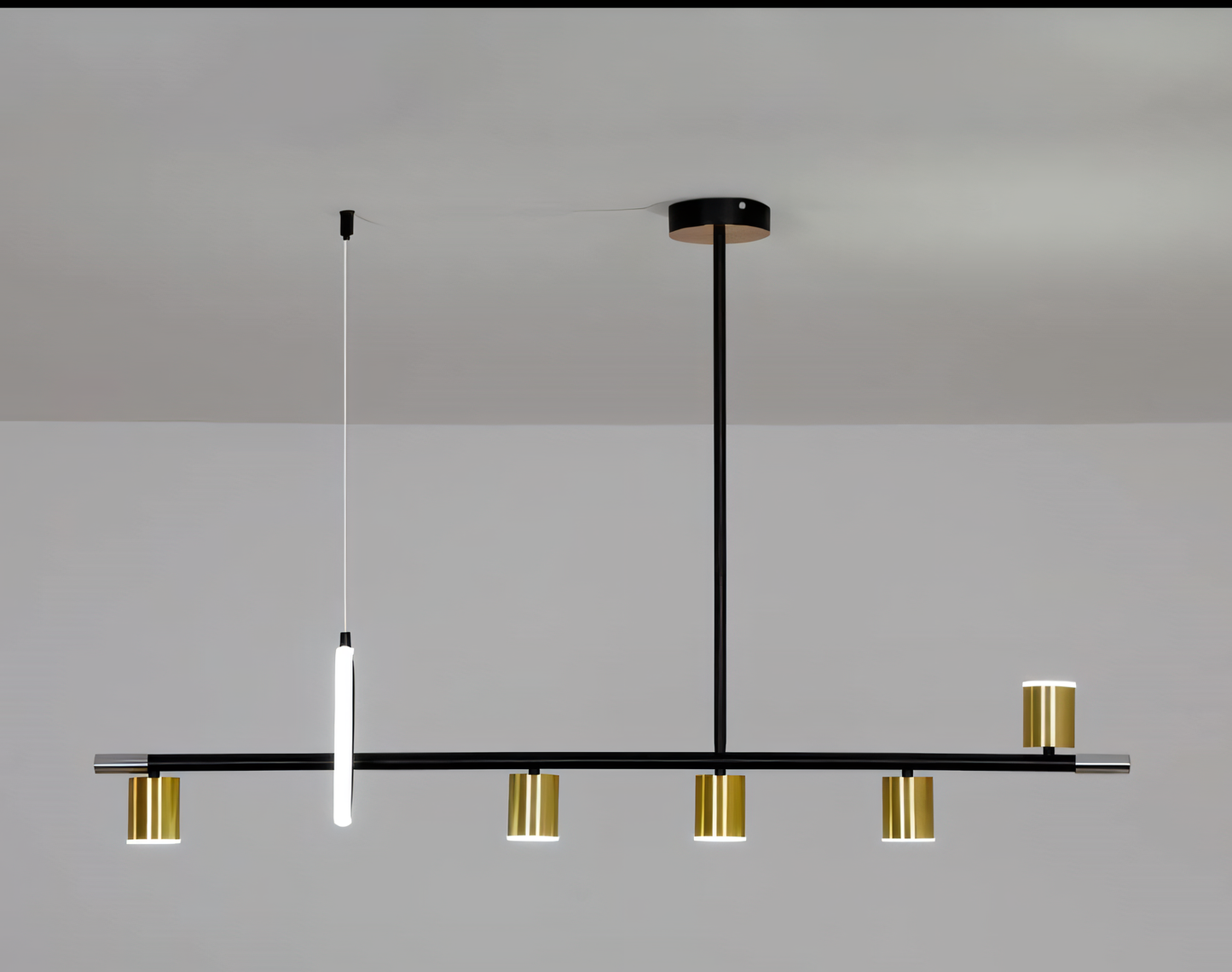 This LED chandelier isn't just a light source, it's a conversation starter. The black and gold design with adjustable spotlights creates a unique and modern look.