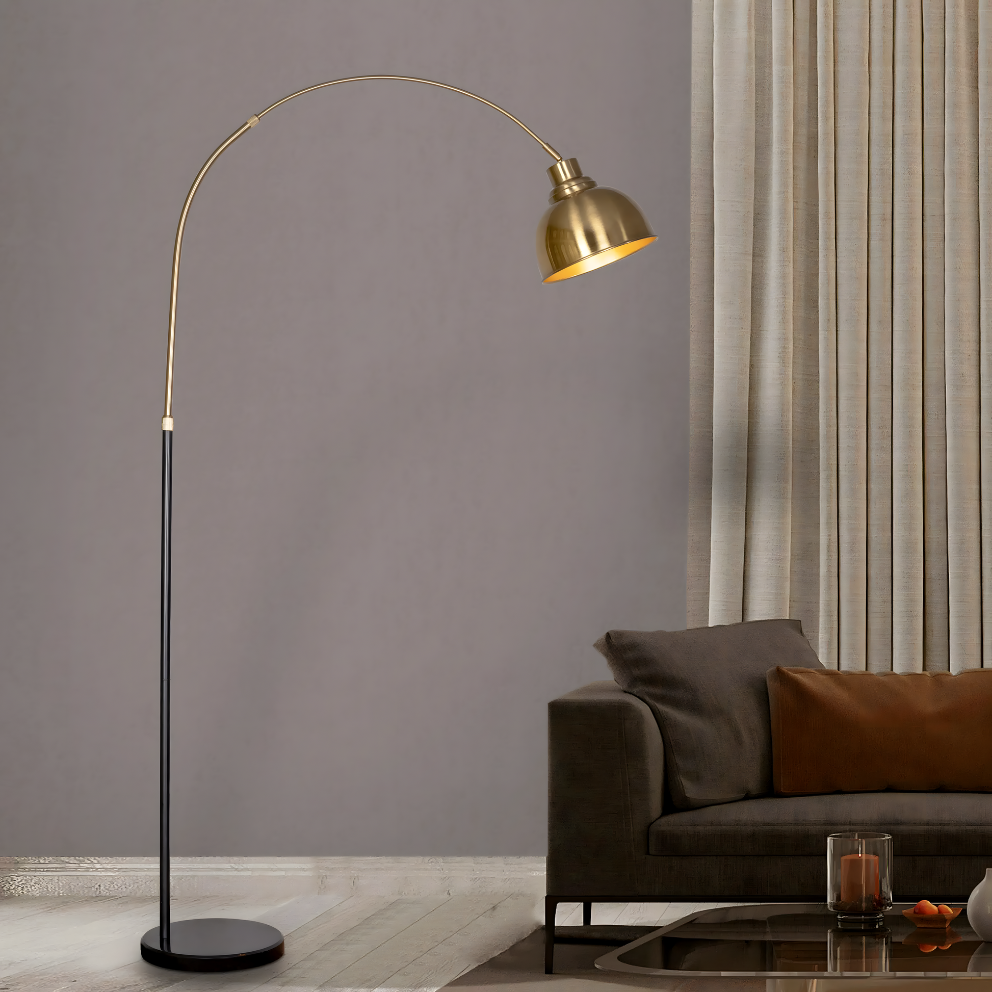 Luxurious Lovelorn (Gold) Marble Floor Lamp with matte gold metal frame