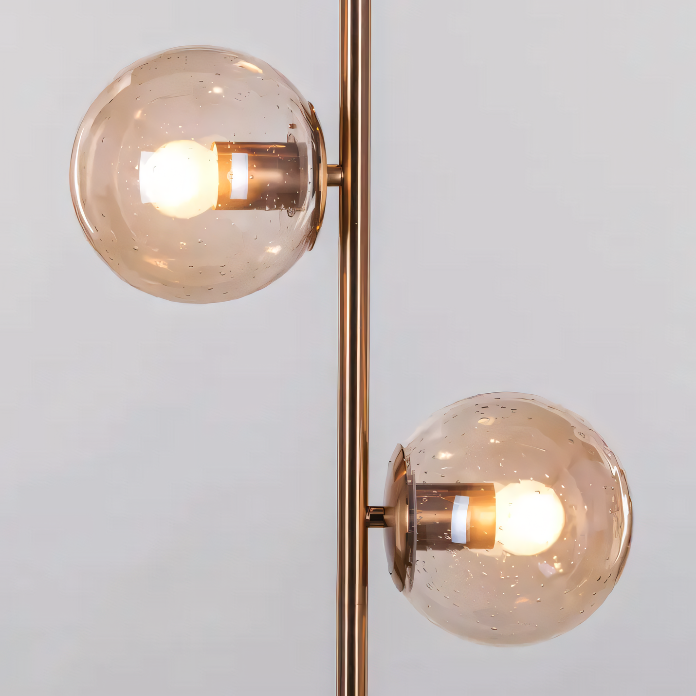 Matte Gold-Finished Metal Frame with Amber Glass Shades Floor Lamp