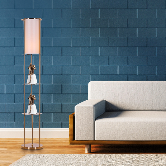 Luxurious gold floor lamp with integrated shelf