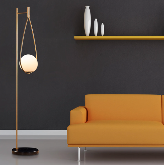 Striking, matte gold frame of the Heart On Fire Smart LED Floor Lamp