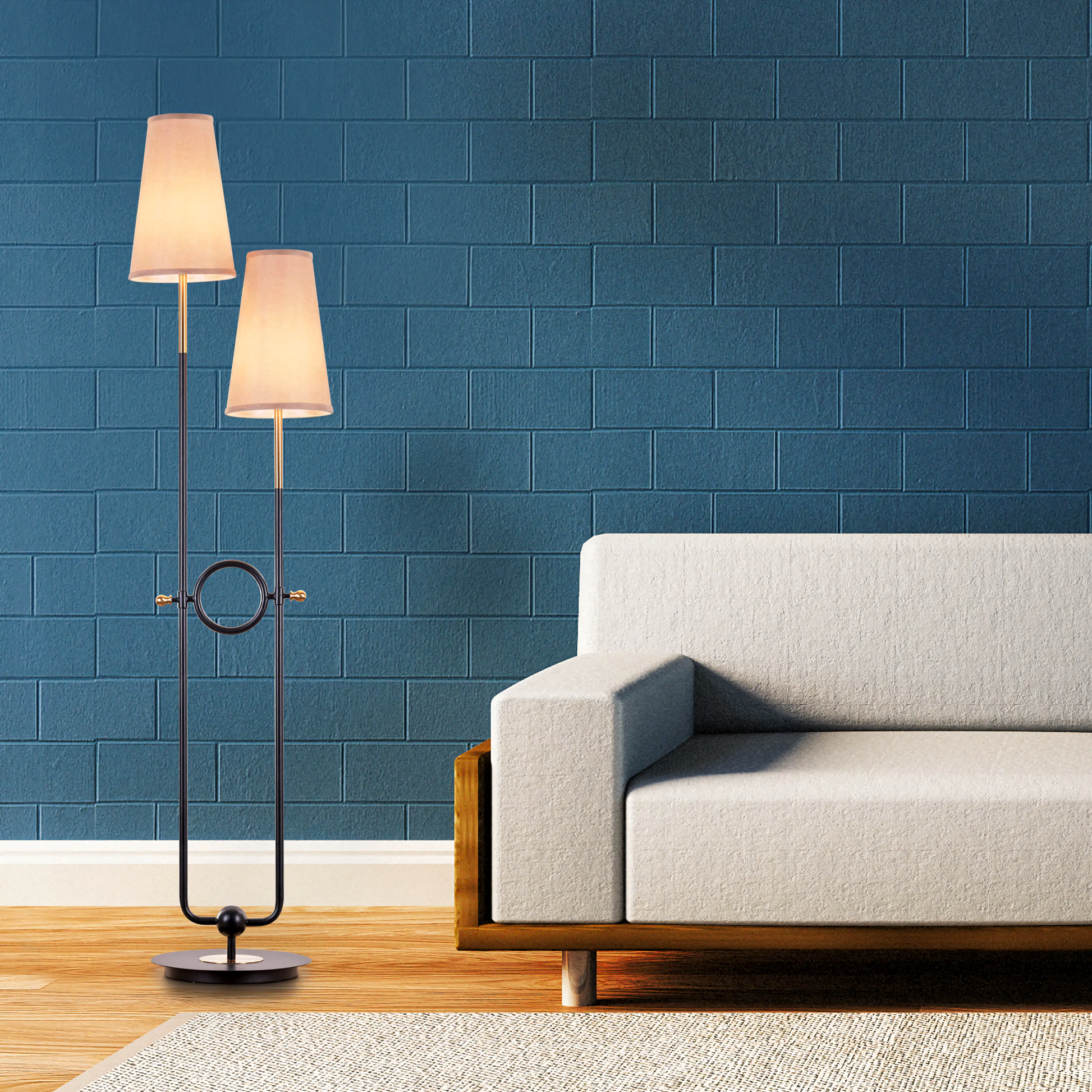  Sophisticated matte black floor lamp with fabric shade