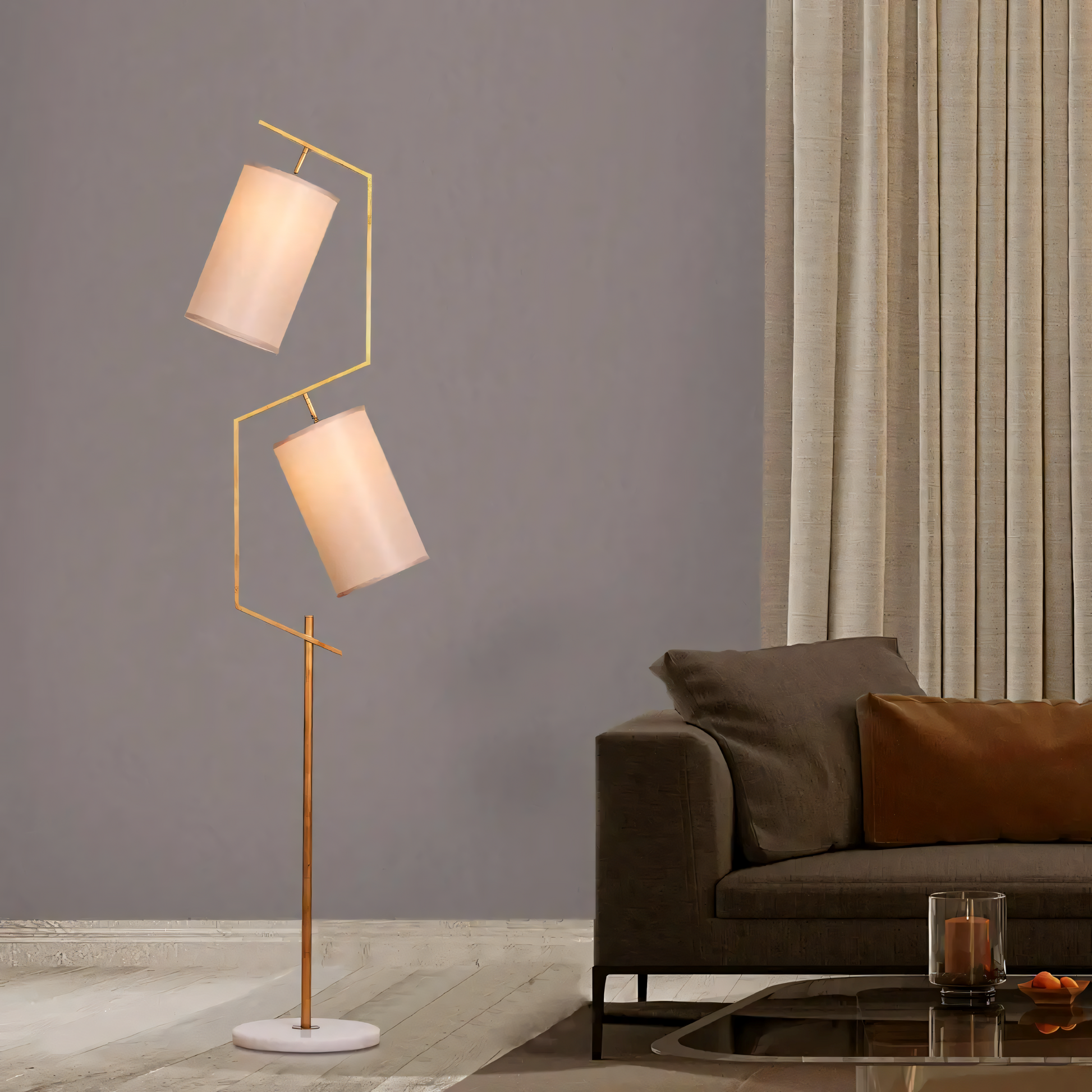 Sleek, metal frame of the Effortless Signature (Beige Shade) Floor Lamp