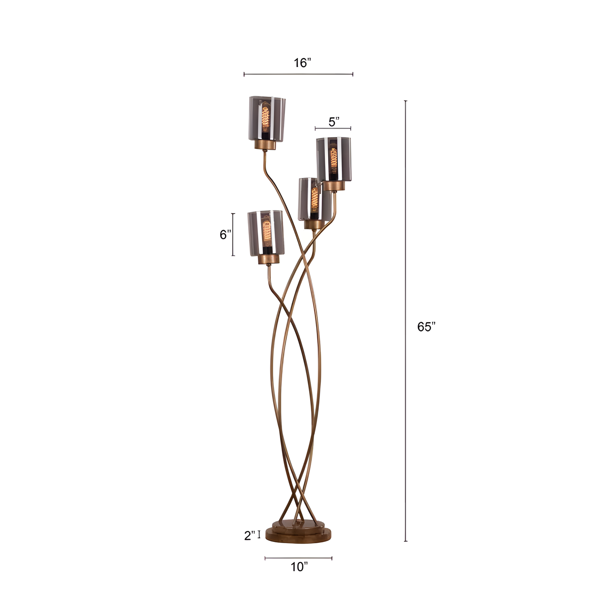 Multifunctional floor lamp with smokey grey glass shades