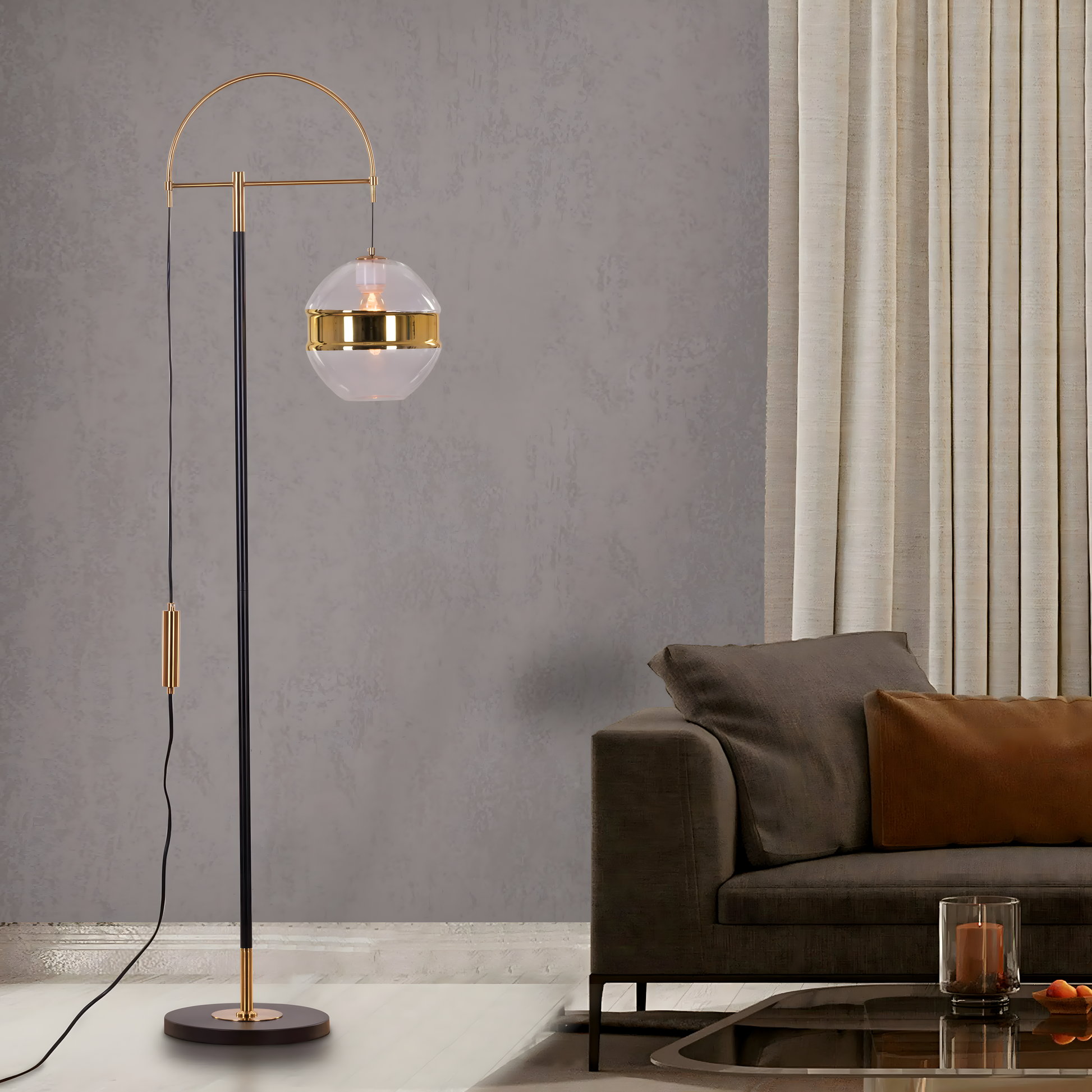 Marble base floor lamp with metal frame