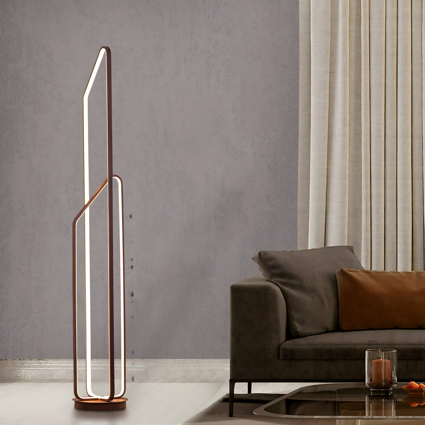 Matte brown floor lamp with dimmable LED and remote control