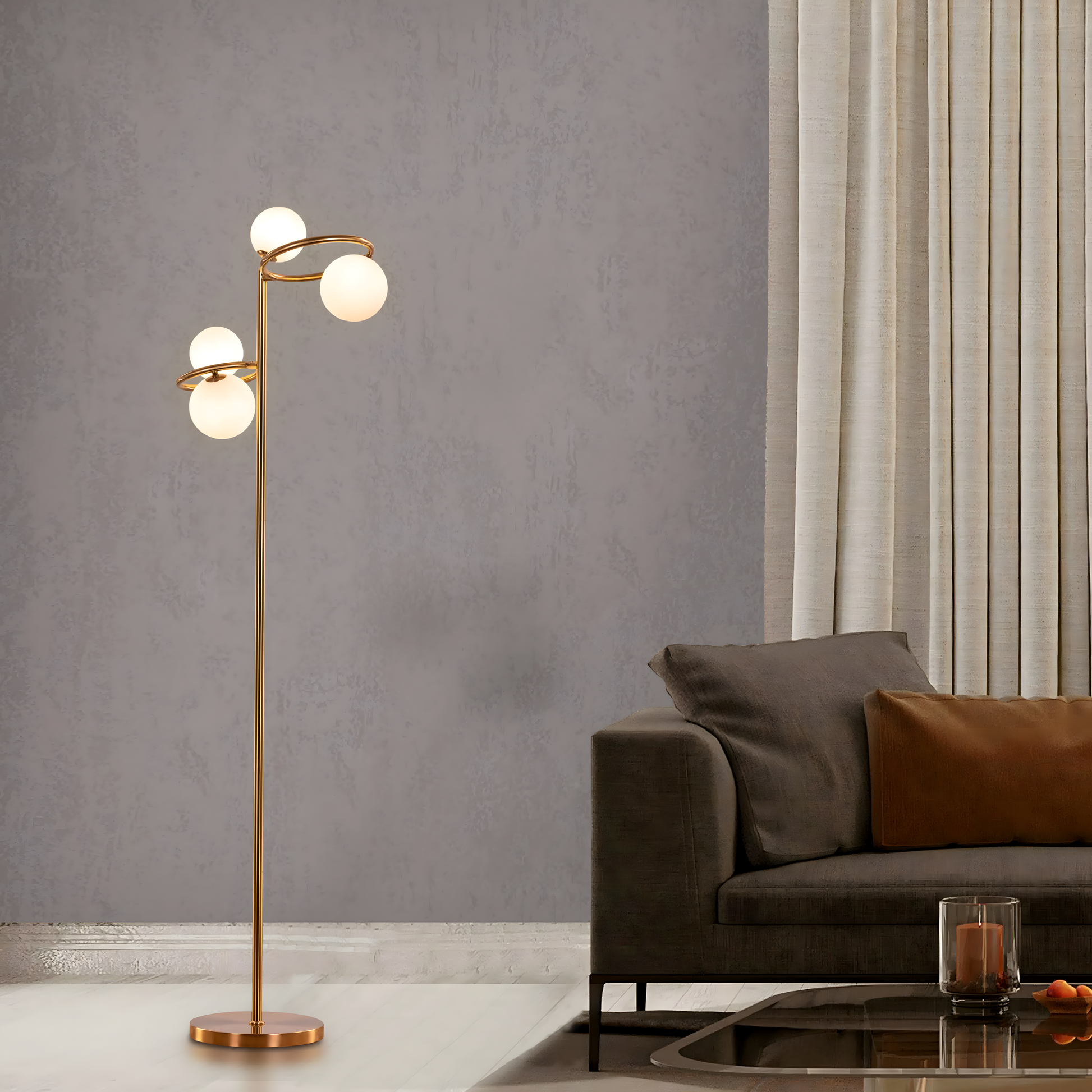 Sleek and modern gold metal floor lamp