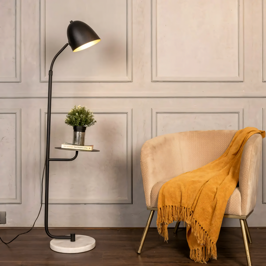 Striking, matte black frame of the In My Mind (Black) Marble Floor Lamp