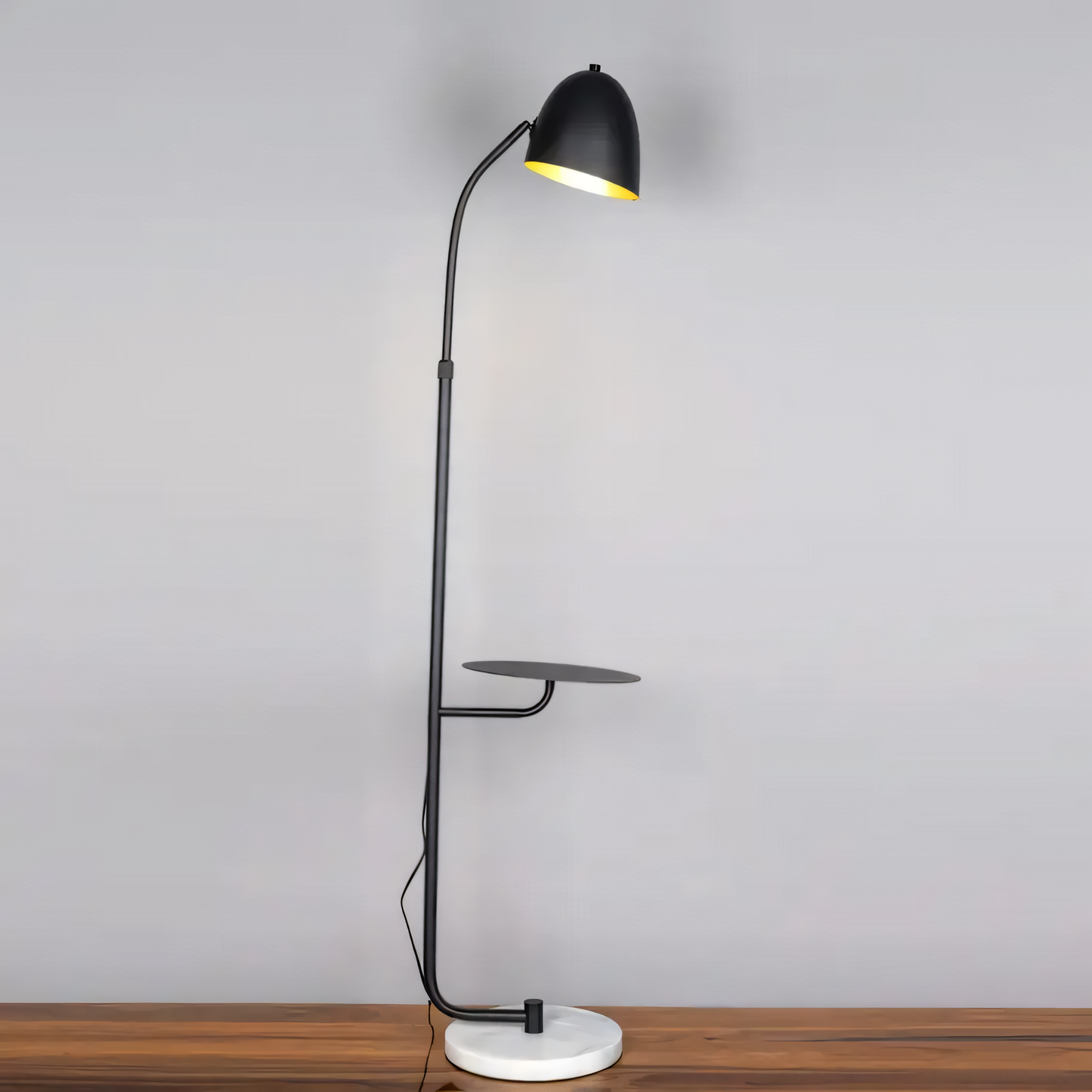 Contrasting white marble base of the In My Mind (Black) Marble Floor Lamp