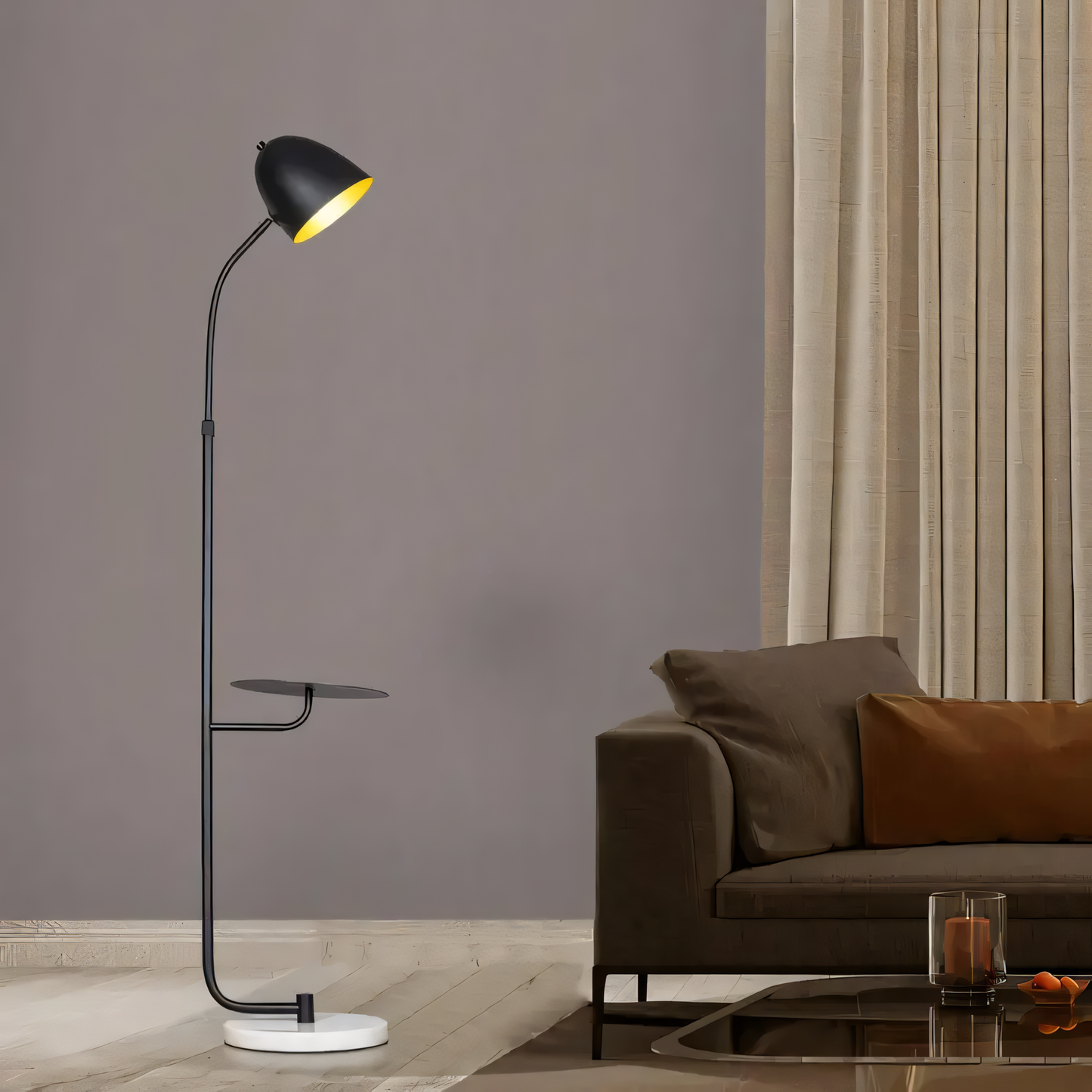 Contrasting white marble base of the In My Mind (Black) Marble Floor Lamp