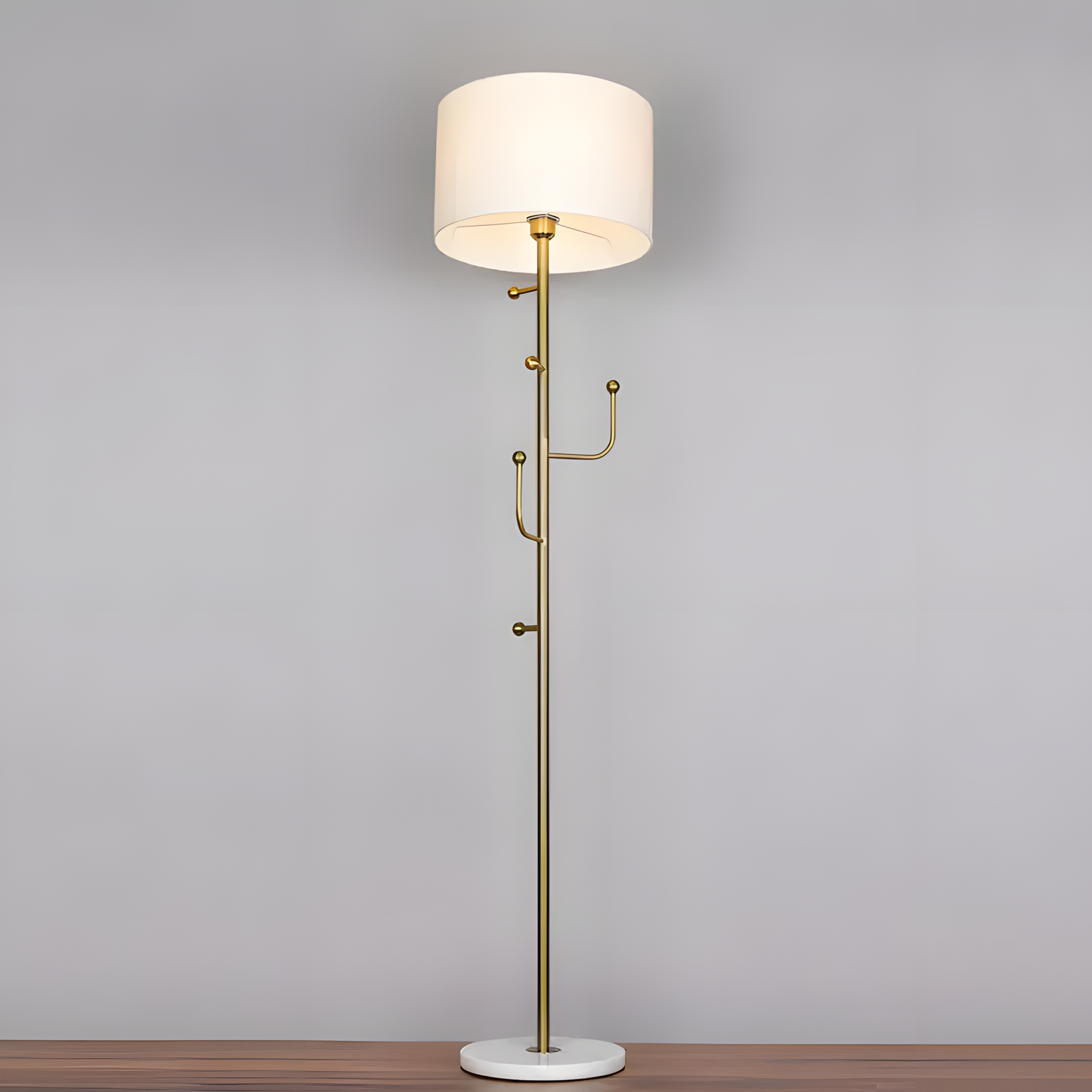 Stunning, white marble base of the Discovered (Marble) Floor Lamp