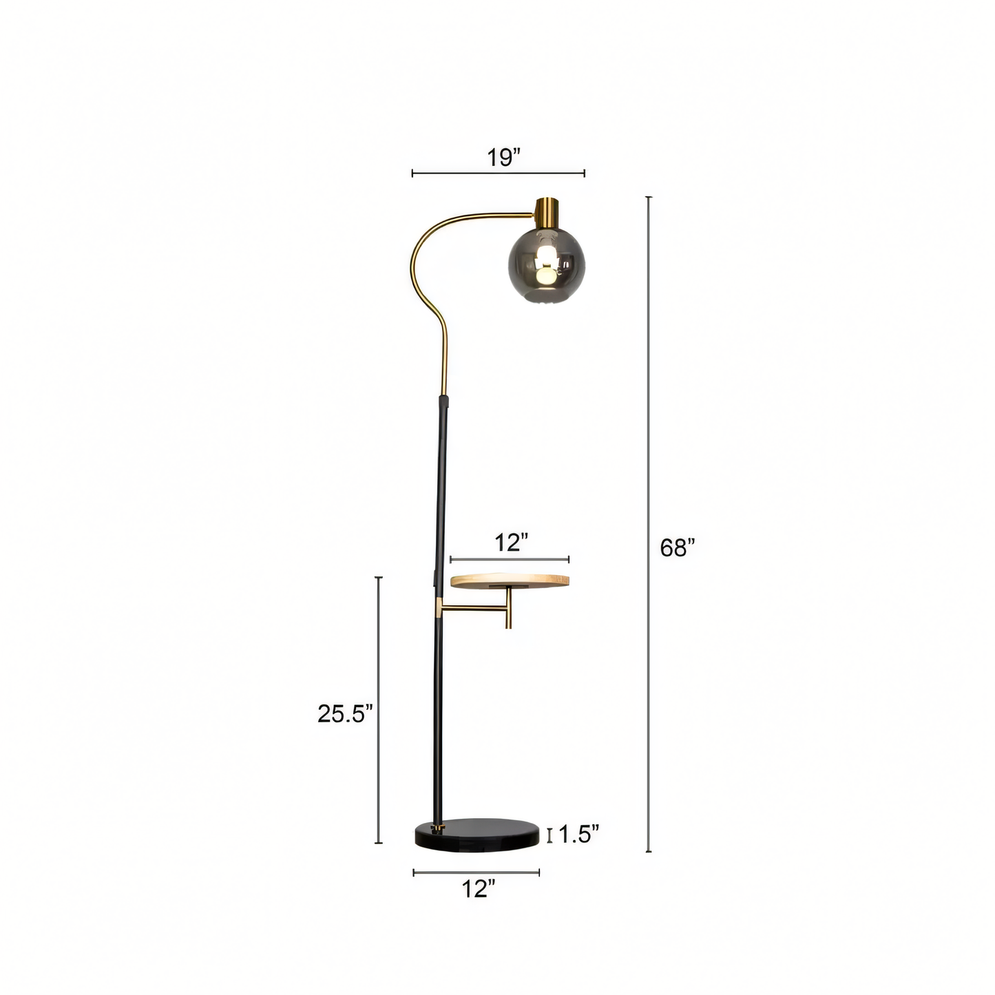 Detailed view of the Jet Lag (Marble) Floor Lamp's black marble base and metal frame