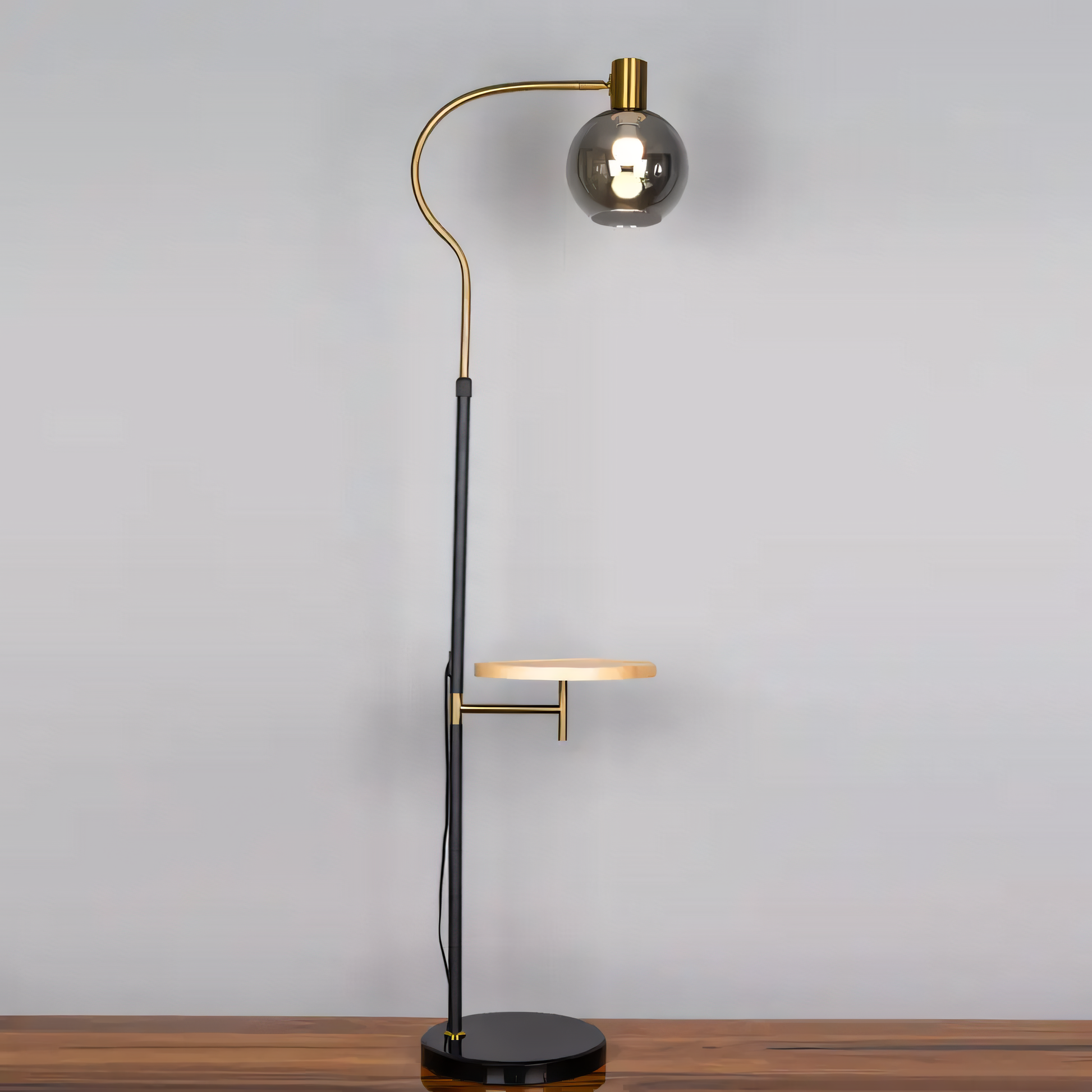 Jet Lag (Marble) Floor Lamp providing a soft, inviting glow in a study or home office