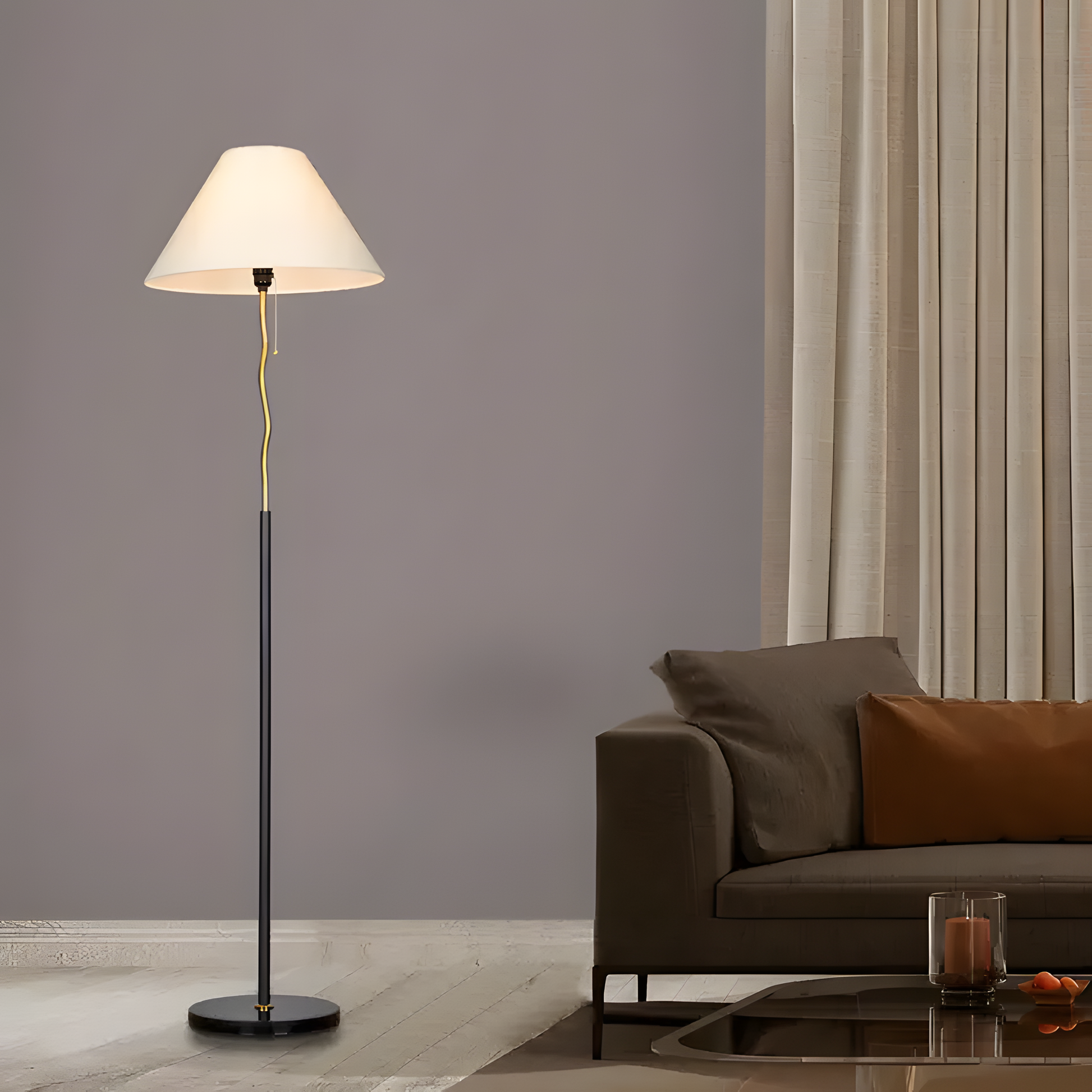 Striking black and gold metal frame of the Ruthless (Marble) Floor Lamp