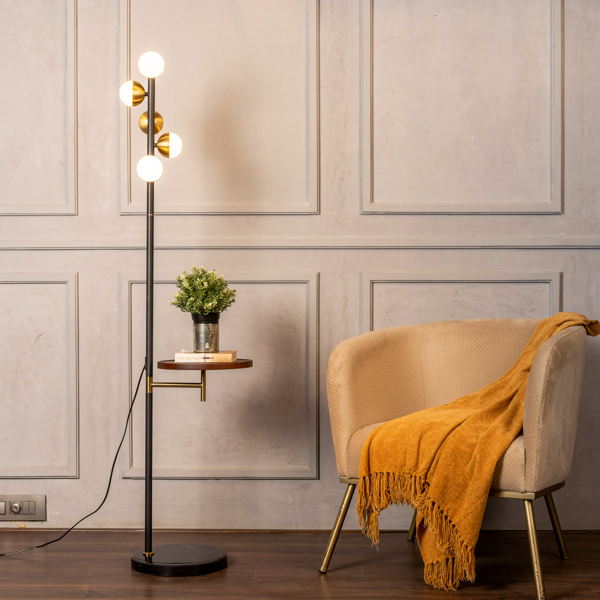 Elegant Gold-Finished Metal Frame Floor Lamp