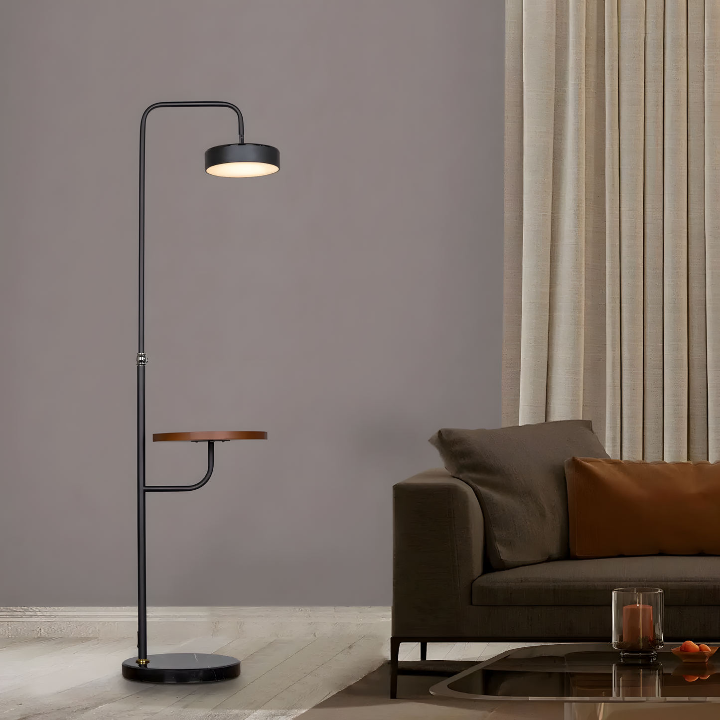 Elegant black marble and metal floor lamp