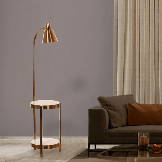 Luxurious gold floor lamp with white marble accents