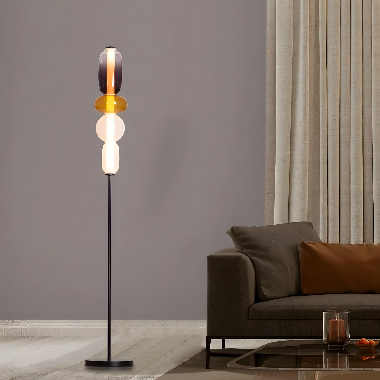 Smokey Grey Amber Glass Floor Lamp