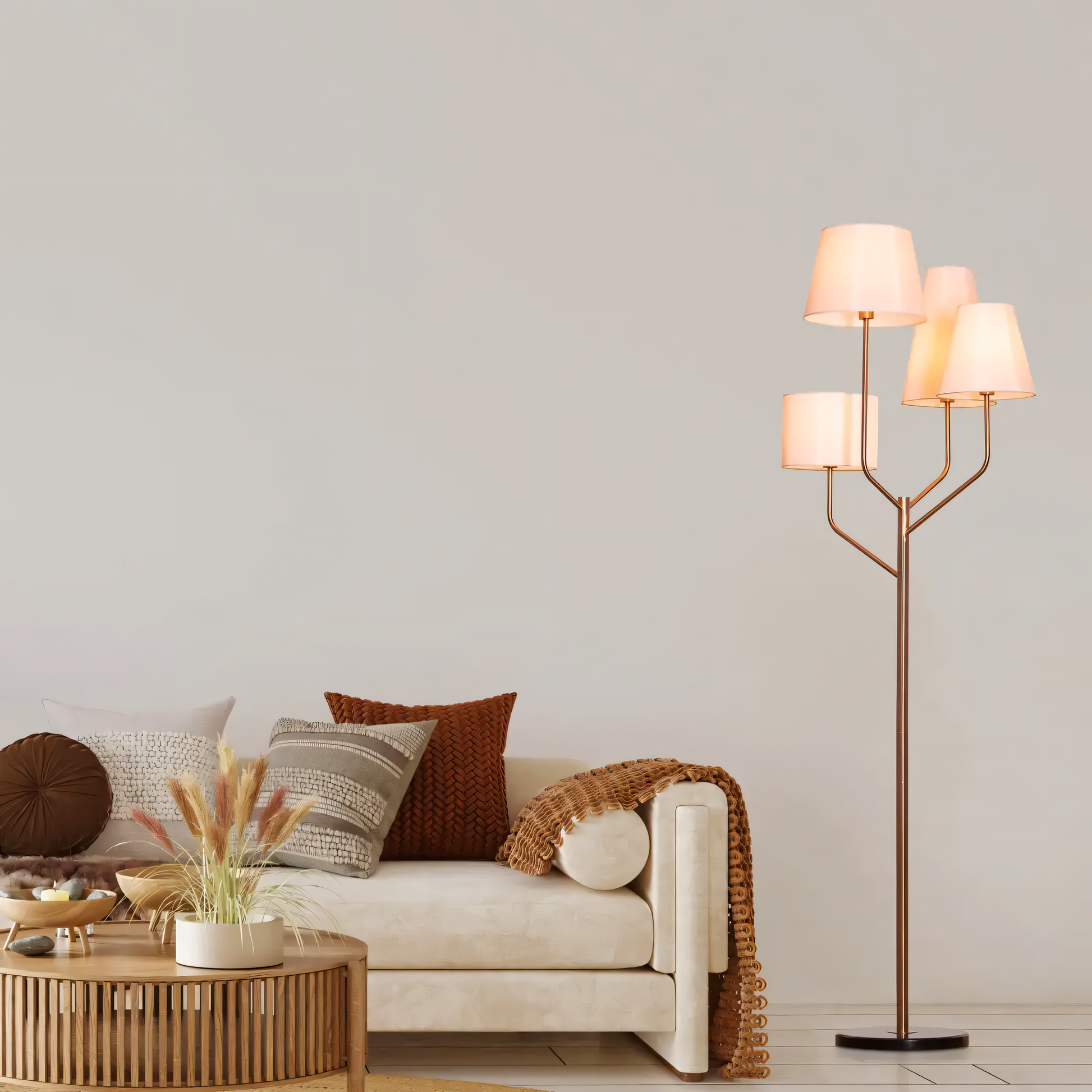 Elegant gold floor lamp with beige shade