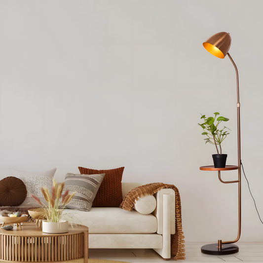 Sleek, metal frame of the In My Mind (Gold, White) Floor Lamp in a striking gold finish