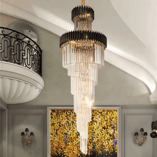 Black Geminus Long Crystal Chandelier