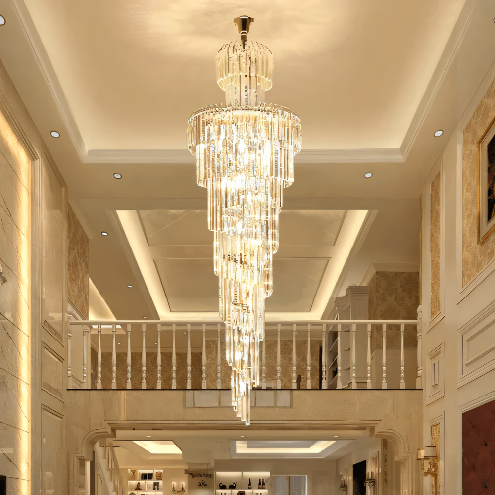 Captivating long crystal chandelier with a modern design, a true masterpiece