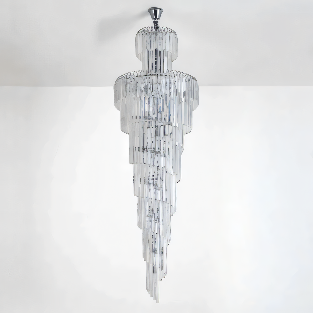 Mesmerizing long crystal chandelier, a statement piece for a grand foyer