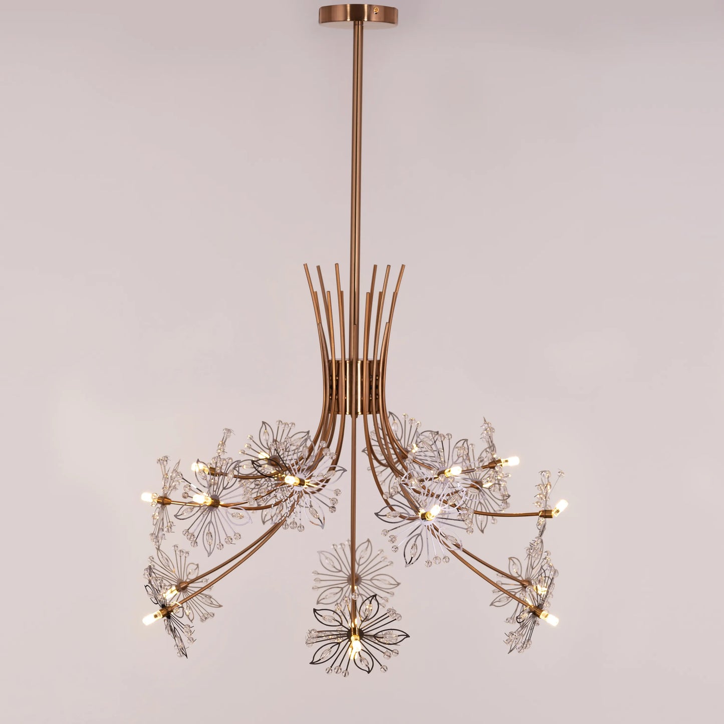 Elegant gold and crystal chandelier with cascading glass droplets