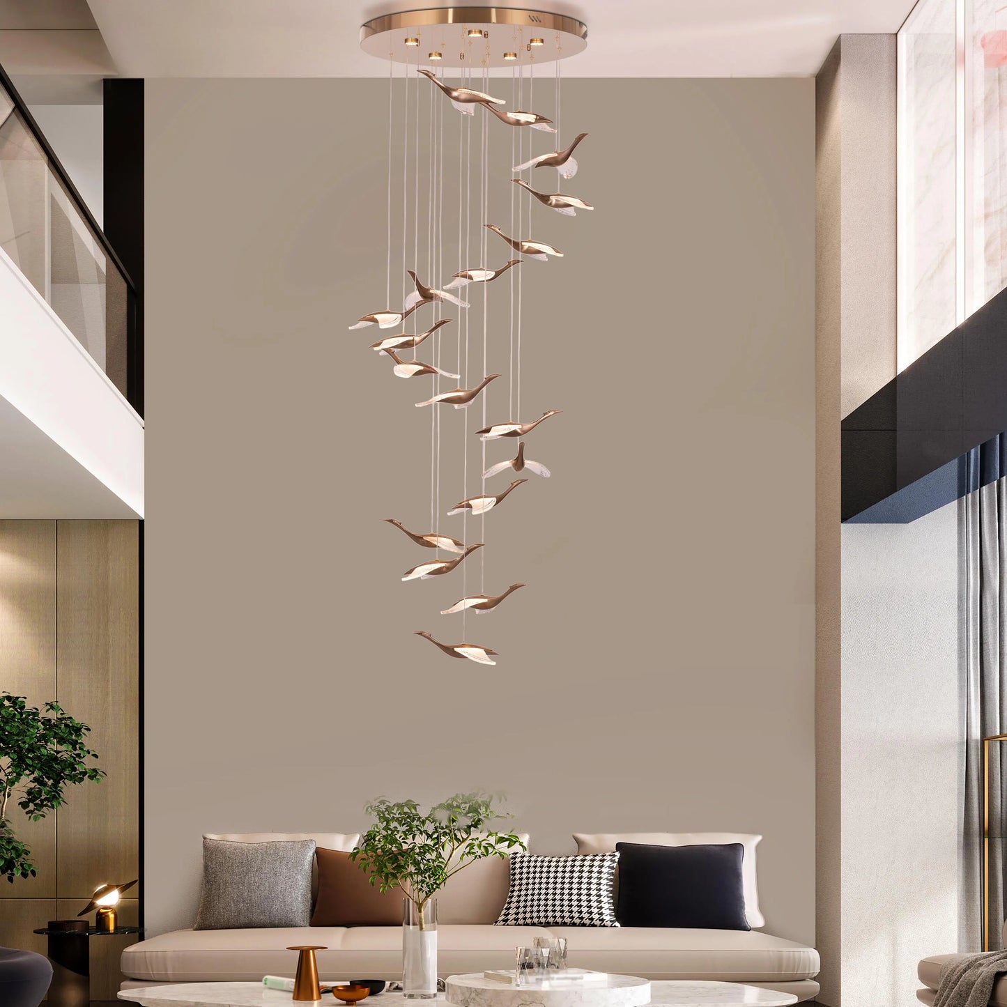 Before I Wake Chandelier illuminating a modern dining room with elegant crystal details.