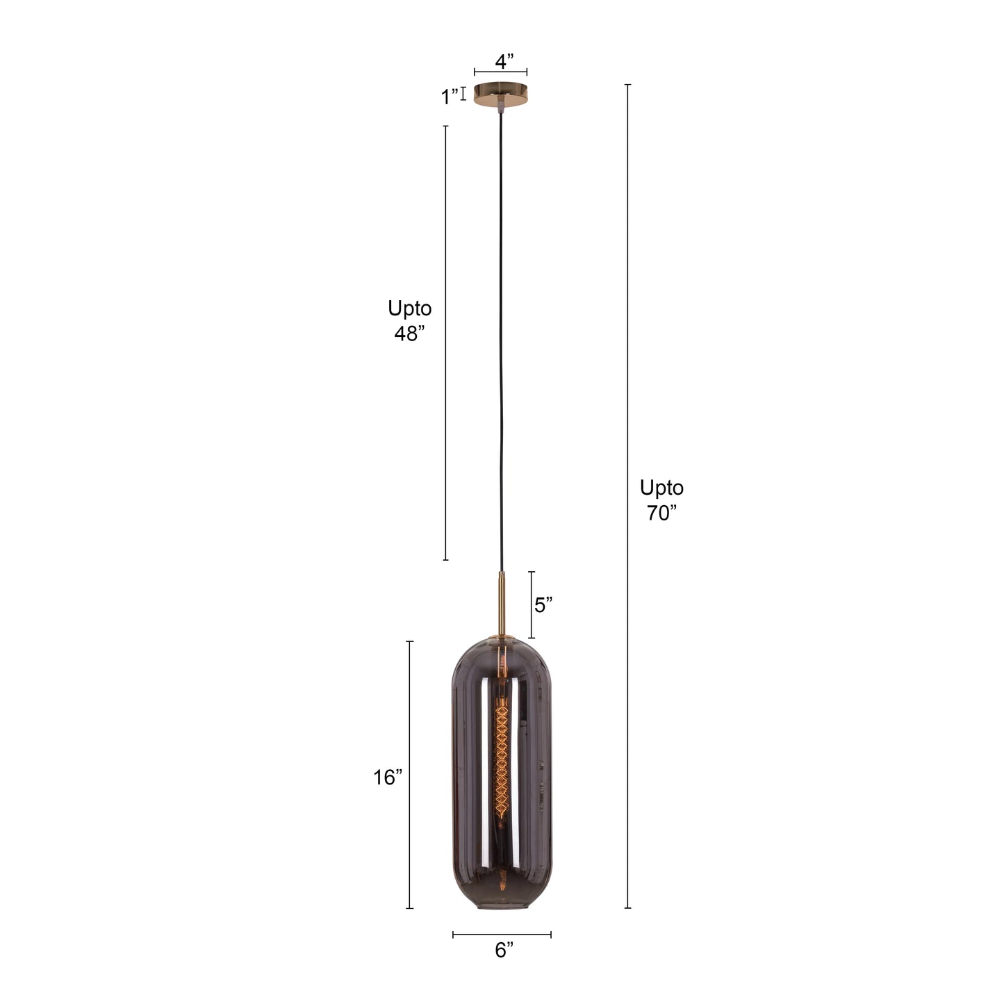 Glamour (Gold, Smokey Grey) Glass Pendant Light