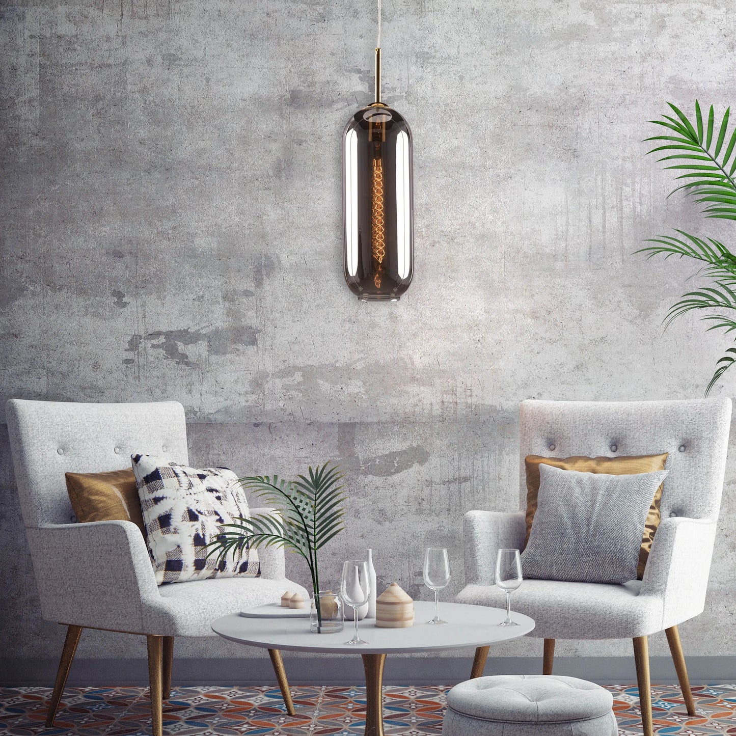 Glamour (Gold, Smokey Grey) Glass Pendant Light