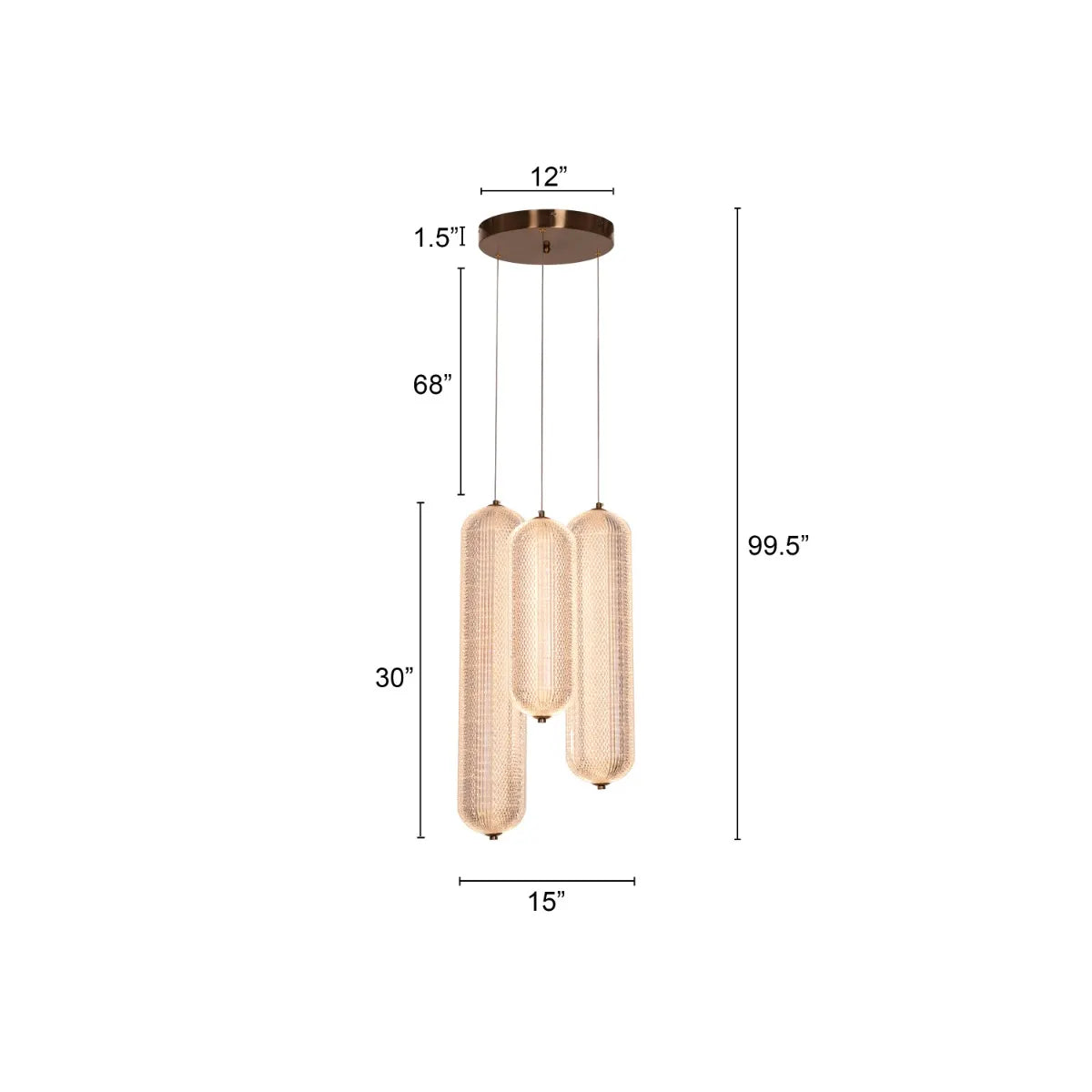 Yellow Diamond (3 Head, Dimmable LED with Remote Control) Glass Chandelier