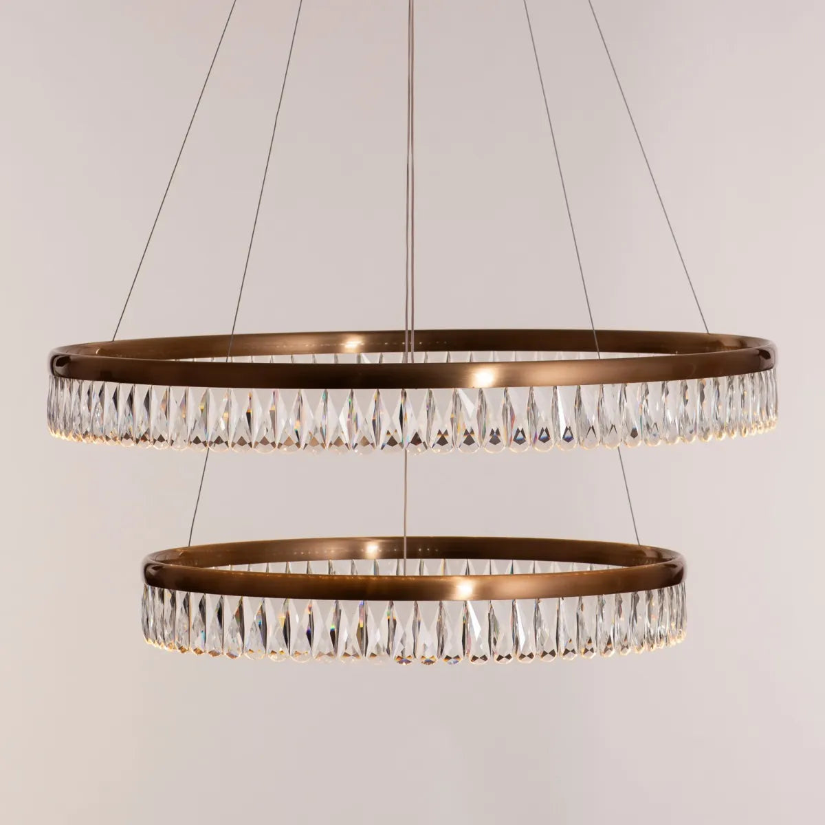 Through The Fire (Large, Gold, Dimmable LED with Remote Control) 2- Layer Crystal Chandelier