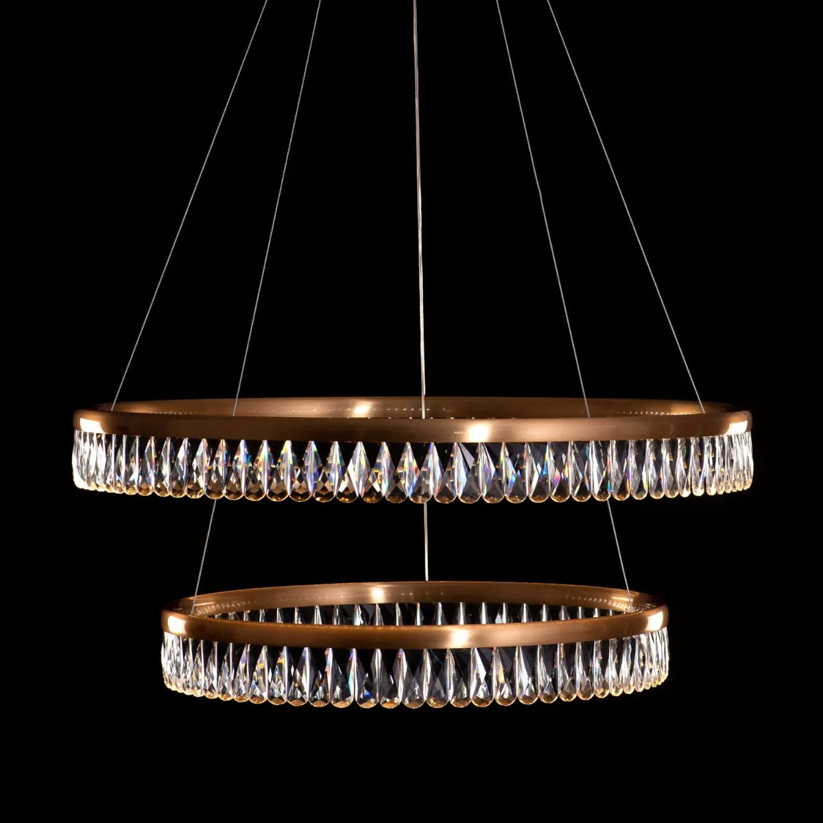 Through The Fire (Large, Gold, Dimmable LED with Remote Control) 2- Layer Crystal Chandelier