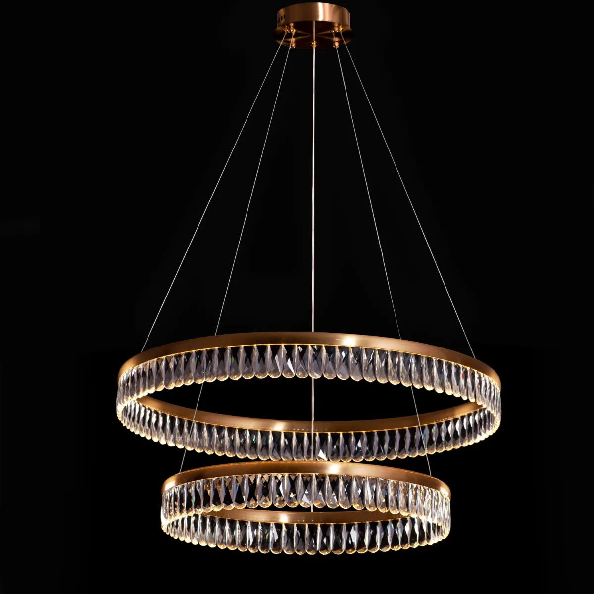 Through The Fire (Large, Gold, Dimmable LED with Remote Control) 2- Layer Crystal Chandelier