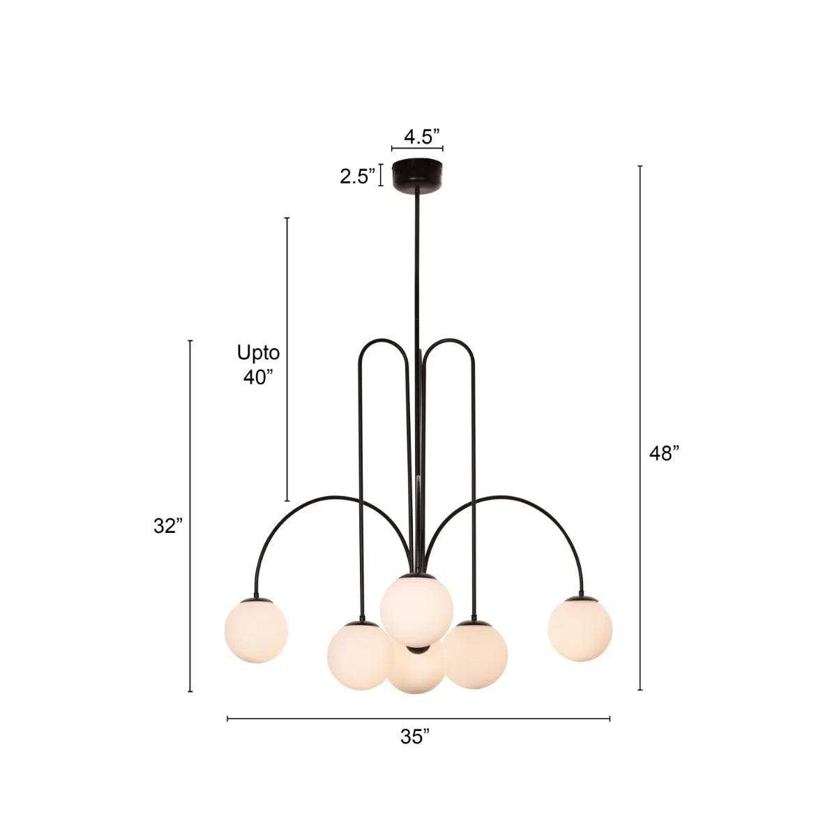 Forever Young Chandelier: A large, black chandelier with dimmable LED lighting and remote control.