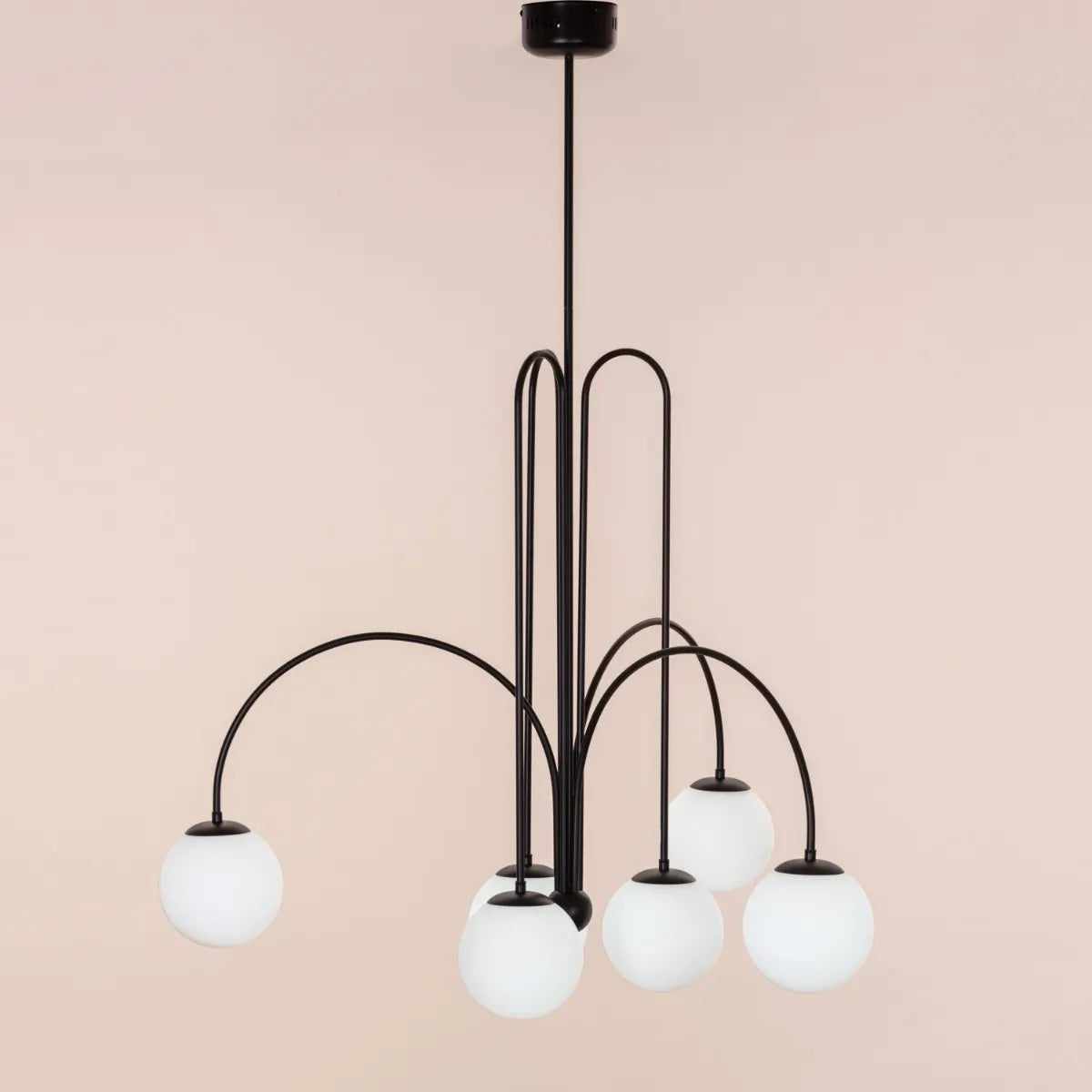 Forever Young Chandelier: A large, black chandelier with dimmable LED lighting and remote control.