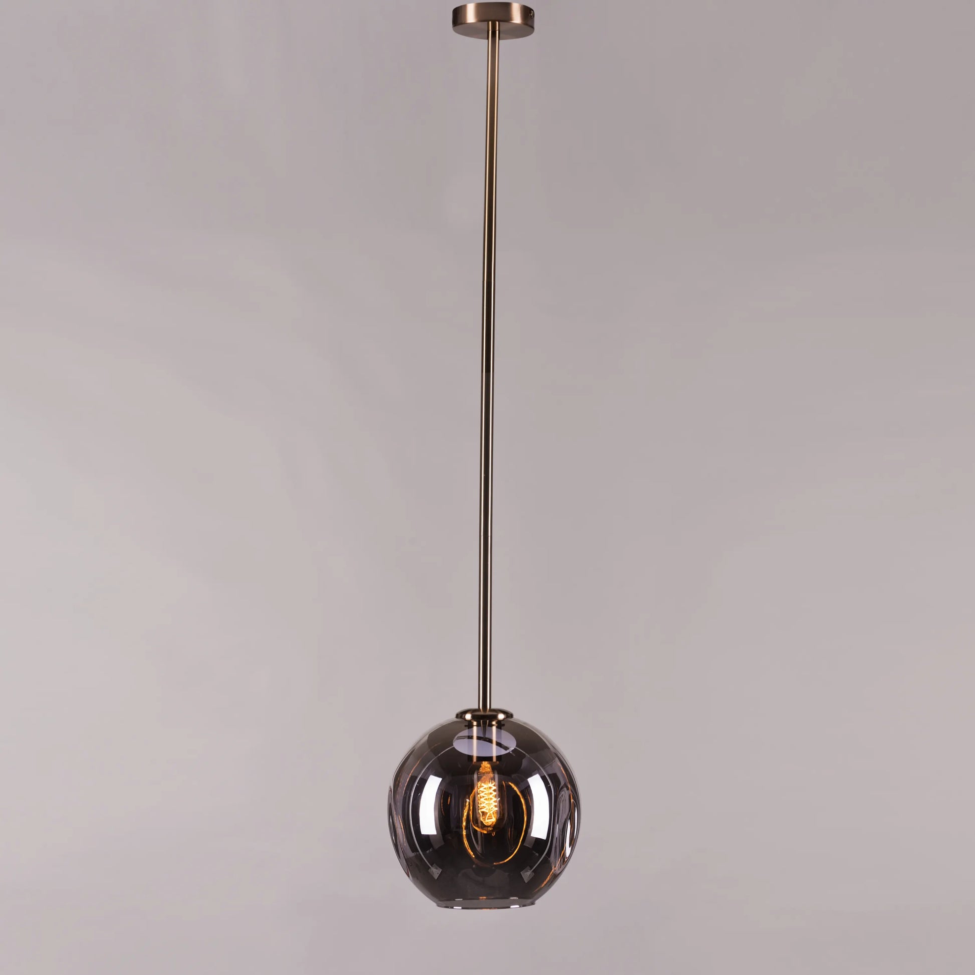 Stylish Tear Drop Pendant Light Featuring Smokey Grey Glass and Gold Detailing