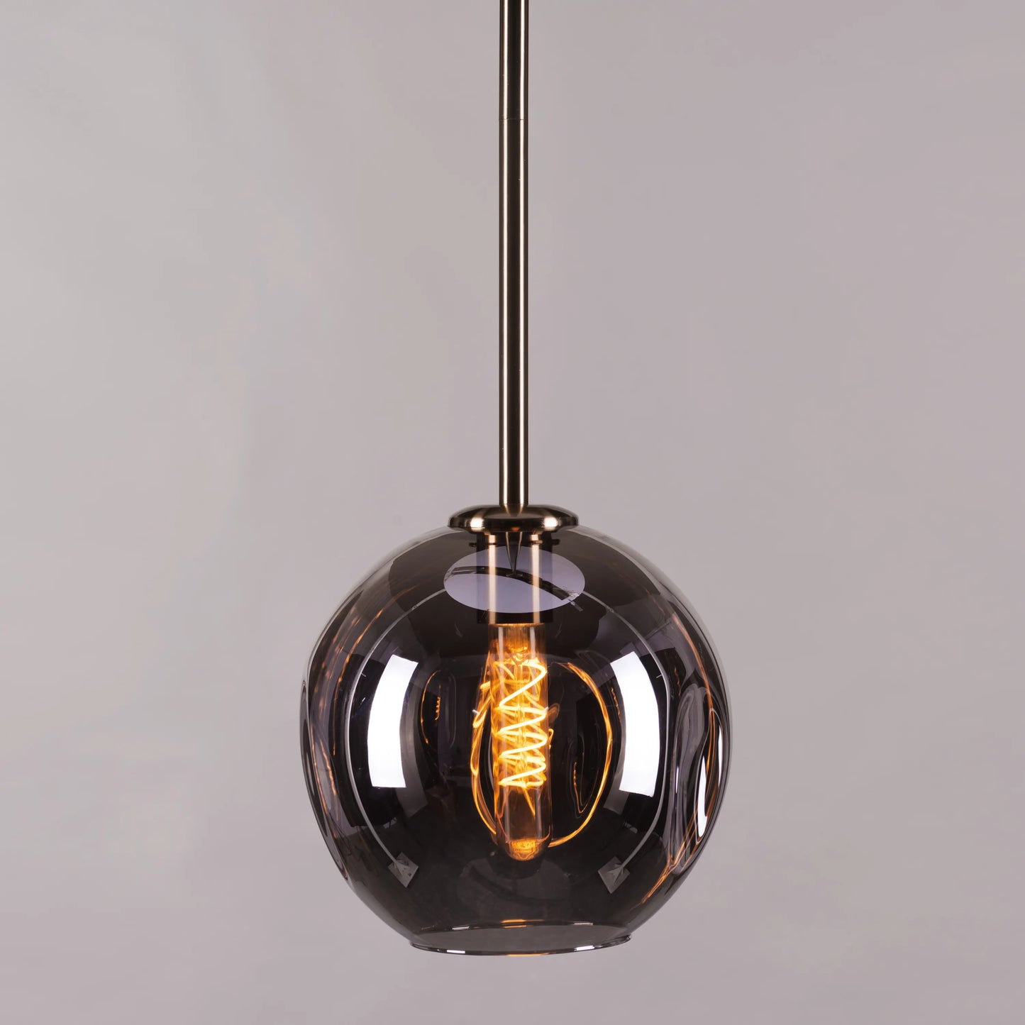 Stylish Tear Drop Pendant Light Featuring Smokey Grey Glass and Gold Detailing