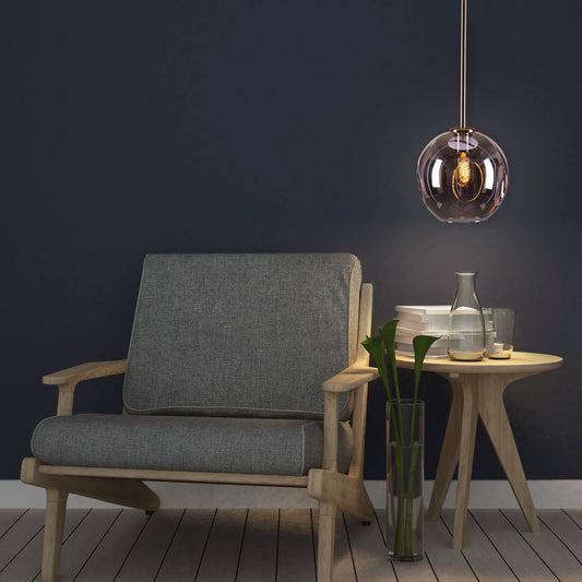 Stylish Tear Drop Pendant Light Featuring Smokey Grey Glass and Gold Detailing