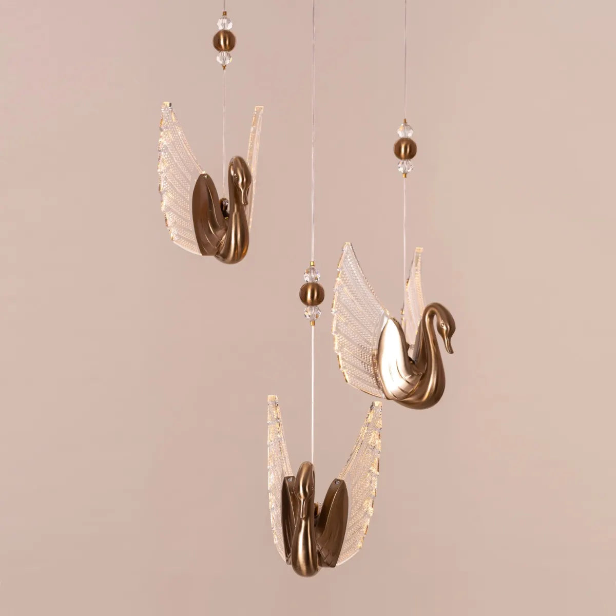 Two Birds One Throne (Small, Gold, Dimmable LED with Remote Control) Chandelier