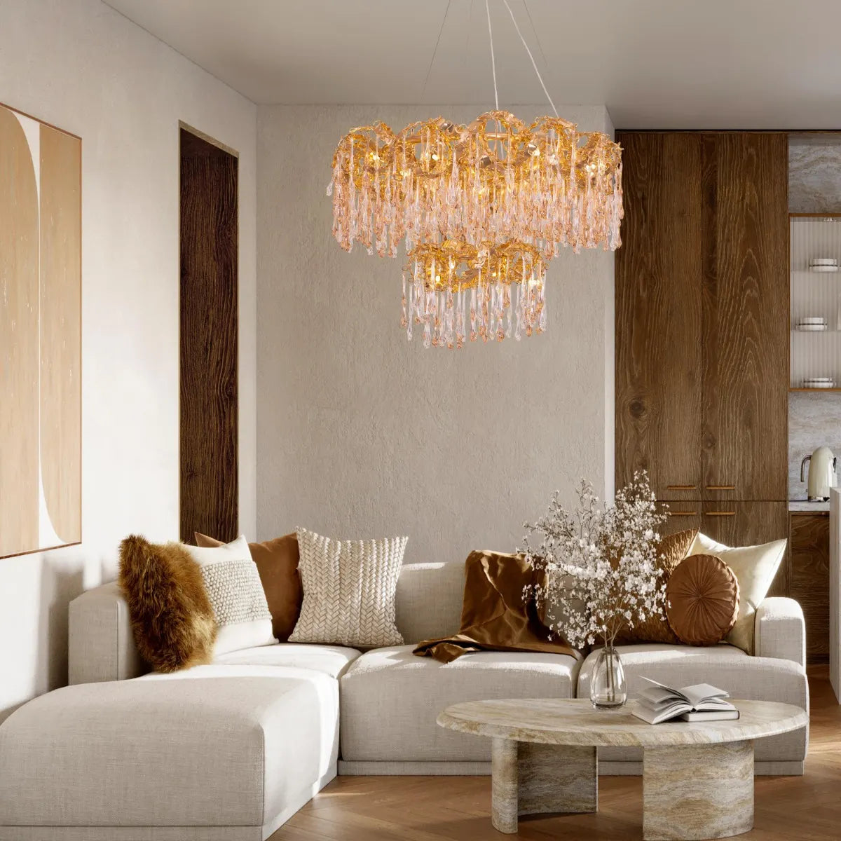 Stardust (Medium, Amber) 2-Layer Crystal Chandelier