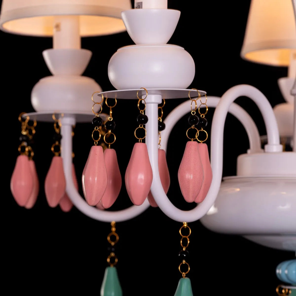 Medium-sized white ceramic chandelier with tree-like branches and LED lights