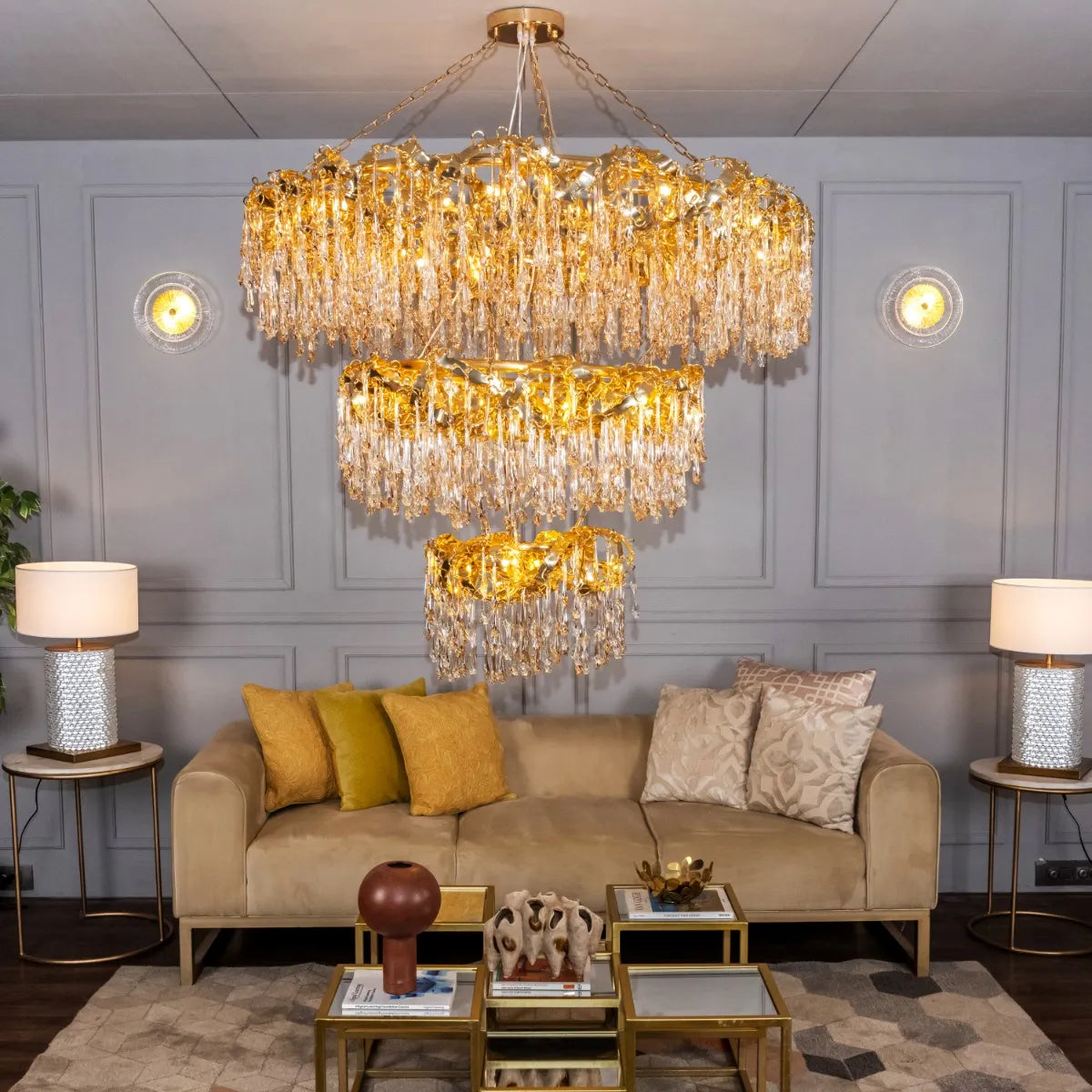 Stardust (Large, Gold) 3-Layer Crystal Chandelier