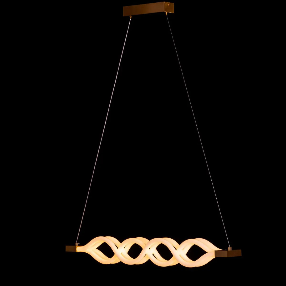 Medium gold chandelier with intricate global-inspired design and LED lights