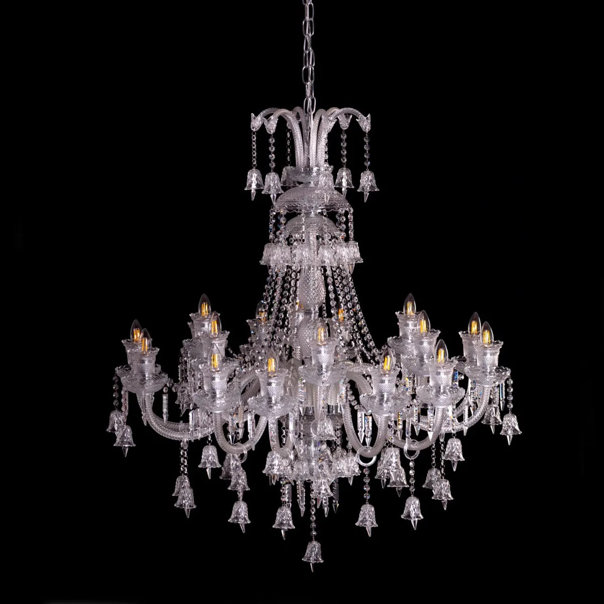 Large chrome Rules The Room Grand crystal chandelier illuminating a luxurious hotel lobby with dazzling brilliance