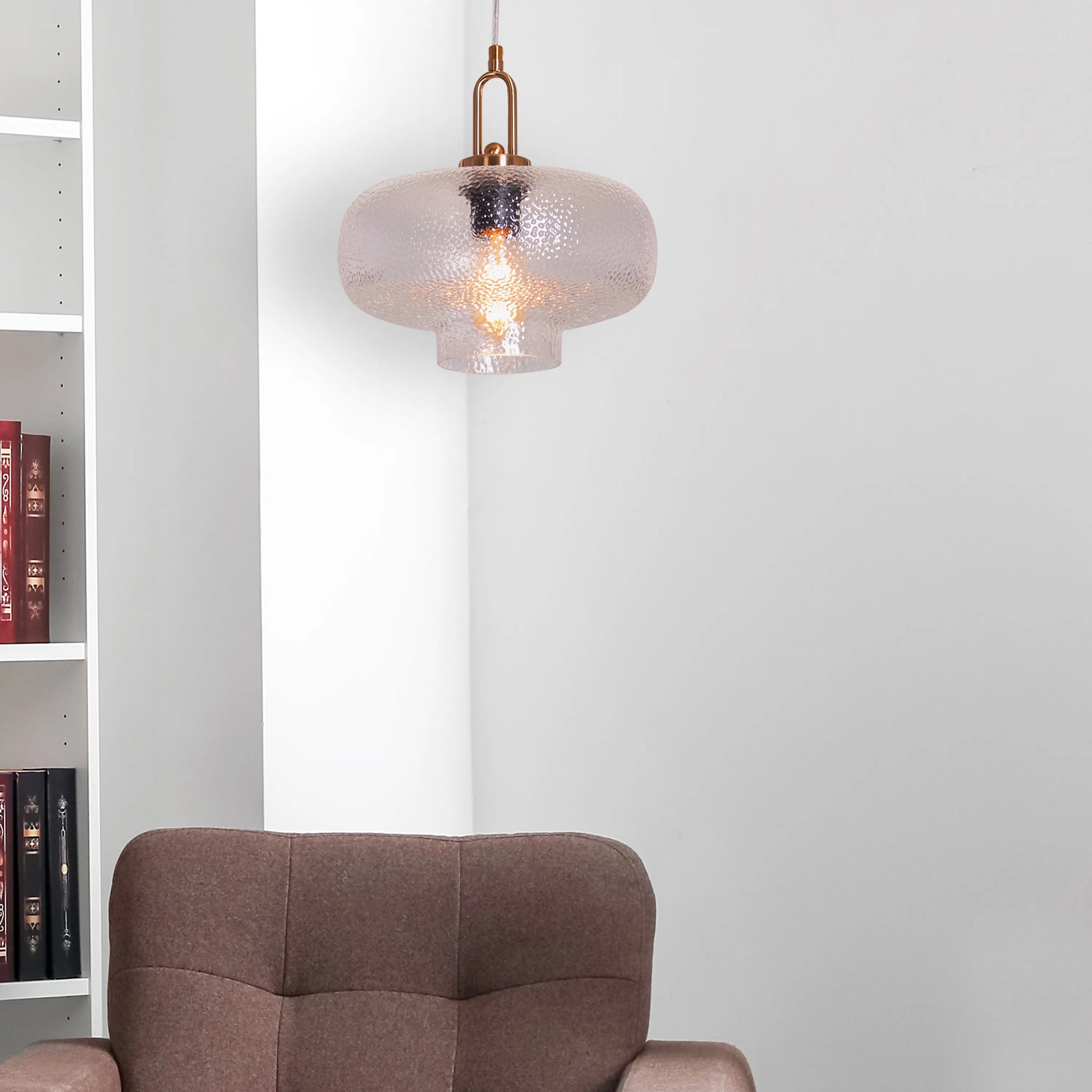 Modern Take Me Traveling Pendant Light with Stout Textured Glass and Elegant Gold Detailing