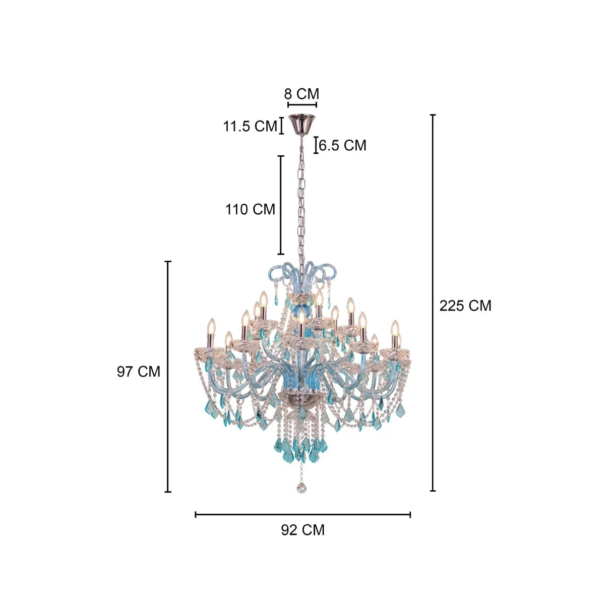 Georgian Glamour Grand large aqua blue crystal chandelier illuminating a grand entryway