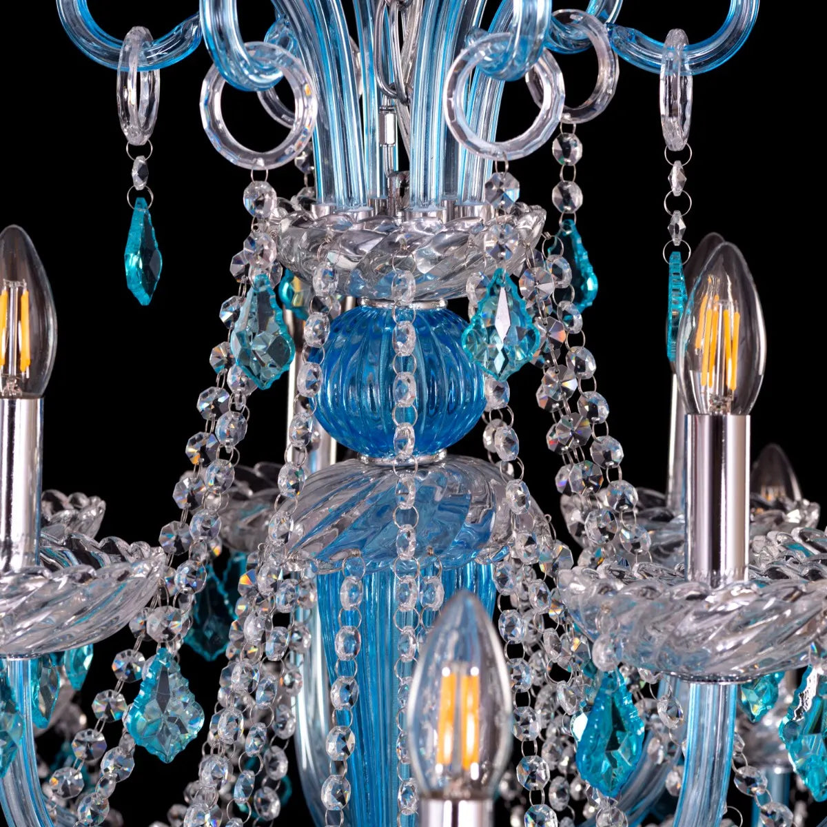 Georgian Glamour Grand large aqua blue crystal chandelier illuminating a grand entryway