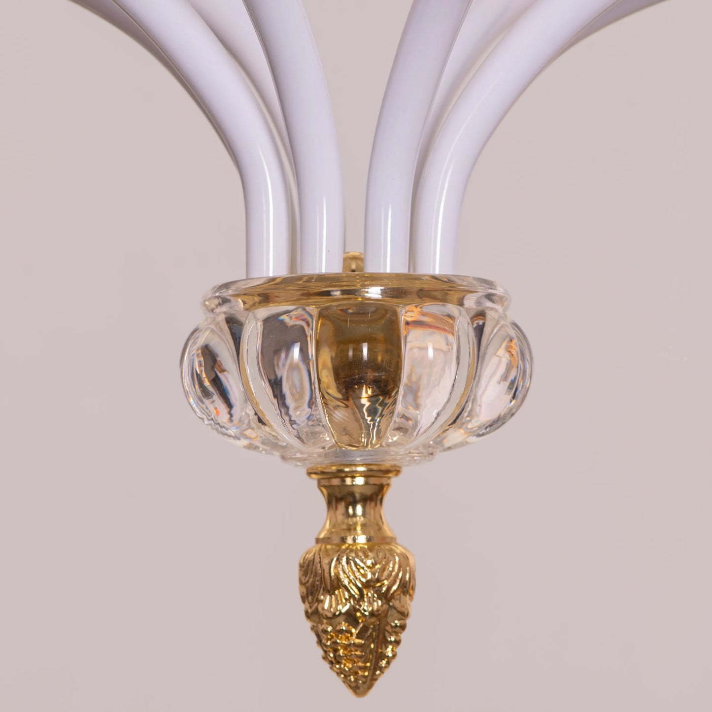 Gold chandelier with textured glass design